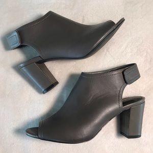 Halston gray open toe ankle booties